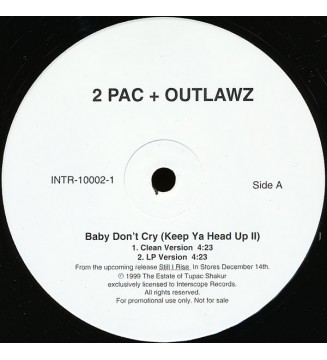 2PAC - Baby Don't Cry (Keep Ya Head Up II) (12',PROMO,SINGLE) mesvinyles.fr